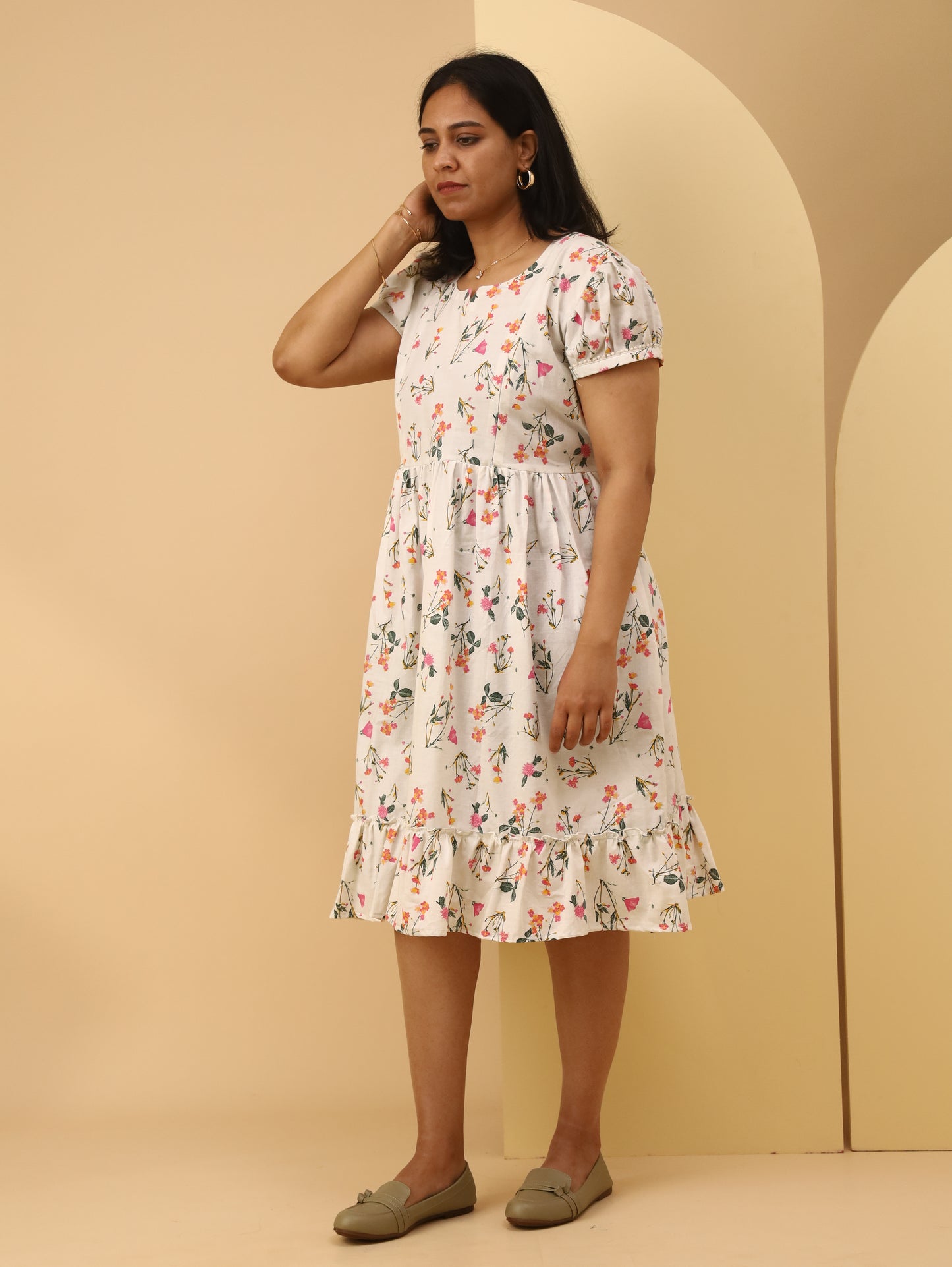 Pastel Bloom Puff Sleeve Cotton maternity Dress