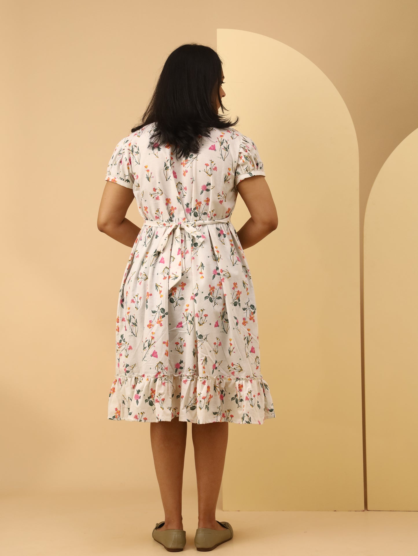 Pastel Bloom Puff Sleeve Cotton maternity Dress