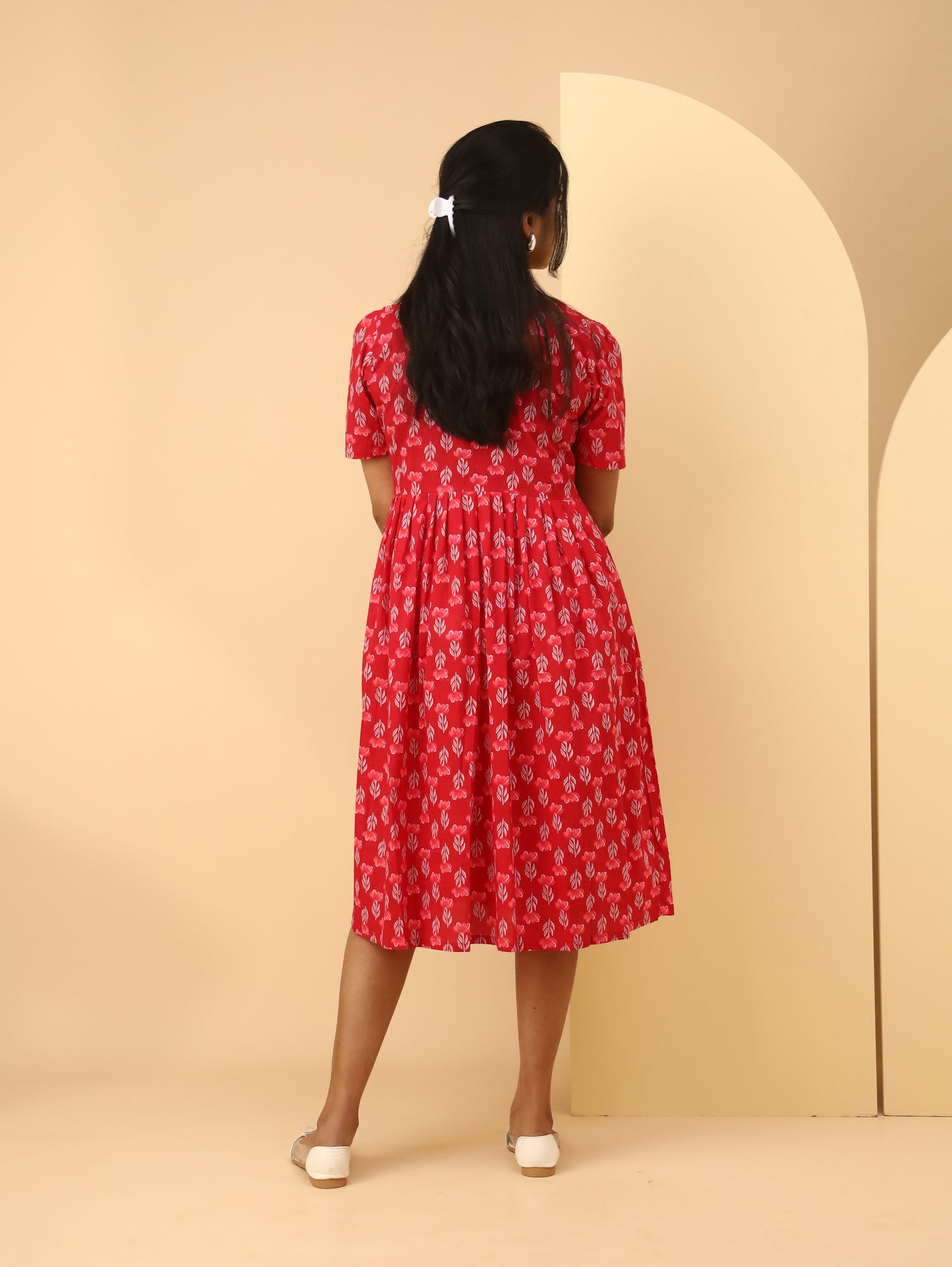 Red Floral Square Neck Cotton maternity Dress
