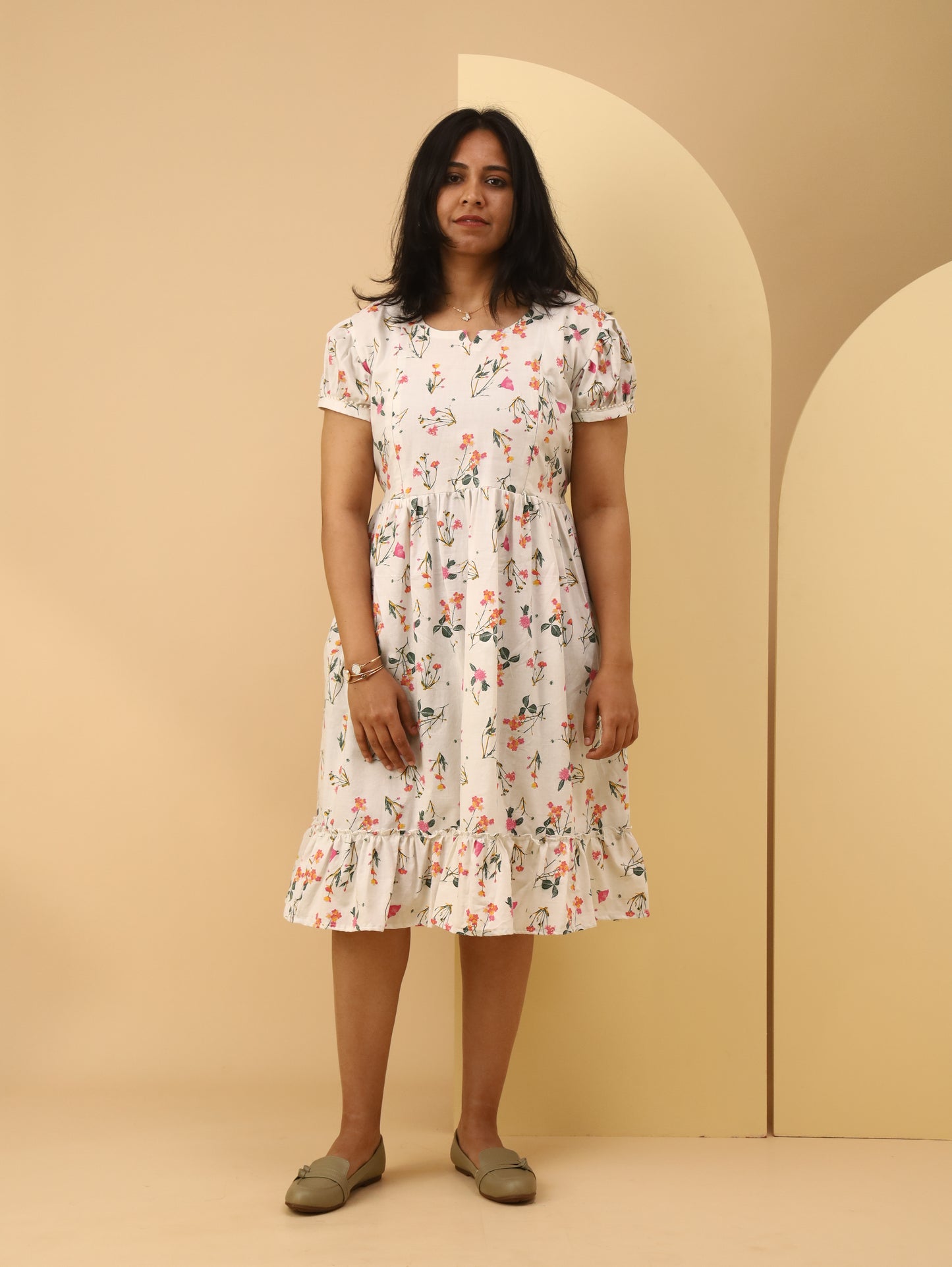 Pastel Bloom Puff Sleeve Cotton maternity Dress